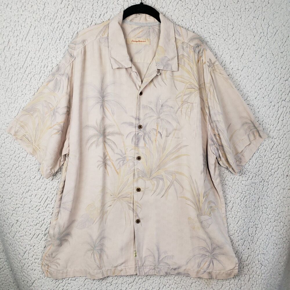 Tommy Bahama 100% Silk Hawaiian Button Up Shirt Mens Size XL Yellow Floral 52x31